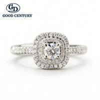 Bague de fiançailles élégante en or 18 carats Good Century avec double halo de diamants de laboratoire taille ronde et pavé, pour elle, alliance de mariage