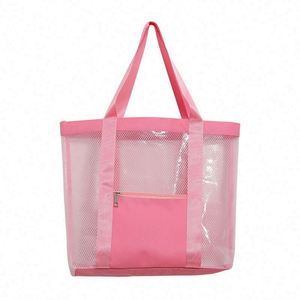 Bolsa de Compras de Malla Azul Personalizable 2025 de Alta Calidad con Logotipo Impreso Personalizado, Bolsas de Playa de Verano de Malla de Poliéster Negras para Mujer - Product Image 1