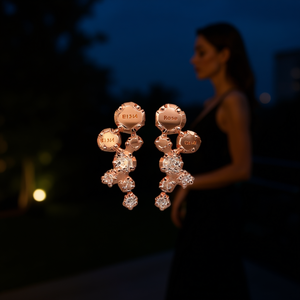 E1314 Orecchini Pendenti in Oro Rosa per Donna, con Cristalli e Strass a Forma di Fiore, Gioielli in Lega per Feste Romantiche - Product Image 2