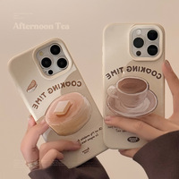Support de téléphone portable antichoc en polyuréthane thermoplastique, style rétro multi-marques, design 'Cooking Time', avec motif tasse à café et support à dessert
