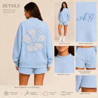 Ensemble sweat-shirt et short pour femme OEM, col montant, imprimé brodé de fleurs d'hibiscus en dentelle de haute qualité, vêtements décontractés pour femme