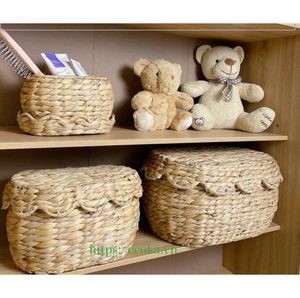 Paniers de rangement tressés en jacinthe d'eau avec couvercles, ensemble de paniers pour cuisine, garde-robe et étagères - Product Image 4