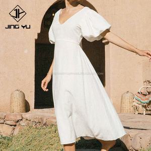 Vestido Personalizado de Manga Corta con Cuello Redondo, Vestido de Lino Blanco de Alta Calidad, Vestidos de Lino 100% Orgánico, Vestidos de Lino y Algodón 2024 - Product Image 2