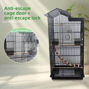 Luxe Grote Vierkante Grijze Metalen Vogelkooi Draagbare Knoopsluiting Solide Patroon Vogelhuisje Voor Papegaai Buitenshuis Thuisgebruik Doos - Product Image 3