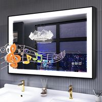 Miroir de salle de bain LED avec cadre noir anti-buée, luminosité réglable, changement de couleur, haut-parleur Bluetooth intégré CF