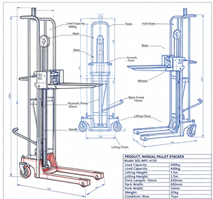 Transpalette manuel hydraulique Tayo, neuf, à pédale, capacité 400 kg, hauteur de levage 1,5 m, fourches 650 mm, fourches de chariot élévateur, approvisionnement direct usine - Product Image 2