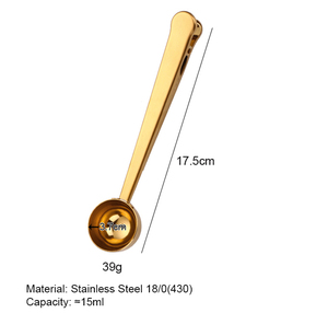 Cucchiaio dosatore in acciaio inox per erbe aromatiche, tè e <span class=keywords><strong>caffè</strong></span>, placcato oro, con clip per sacchetto. - Product Image 6