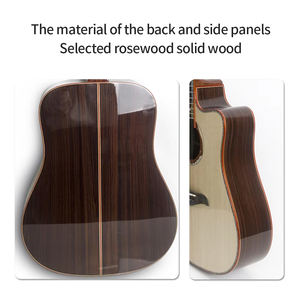 Guitare acoustique en bois d'épicéa massif de qualité supérieure de 41 pouces Panneau latéral arrière en palissandre fait à la main avec touche en ébène finition brillante - Product Image 5