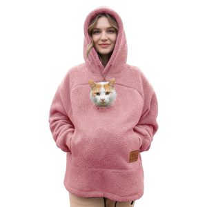 Sweat-shirt à capuche unisexe en polaire chaude, ample et décontracté, pour l'hiver et l'automne, avec poche de transport pour animaux (humains, chiens, chats) - Product Image 3