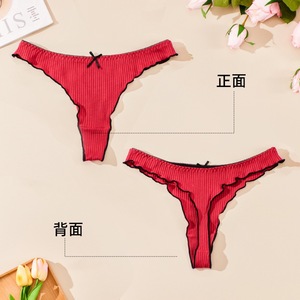 <span class=keywords><strong>Perizoma</strong></span> da donna a tinta unita in cotone a costine a vita bassa con volant e fiocco, intimo morbido e traspirante - Product Image 4
