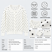 Logo Kustom OEM ODM Atasan Rajut Kerah Bulat Wanita Cardigan Jacquard Polkadot Prancis Musim Semi Gugur Sweater Lengan Panjang Serbaguna
