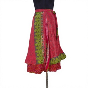 Trendy Women's Breathable Wrap Maxi Silk Skirt Contrast Sequin Shiny red and Green Olive <b>Long</b> Elegant Casual <b>Slip</b> Spring Natural - Product Image 1