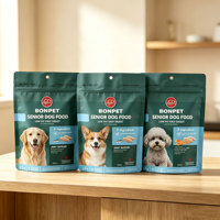 Sachet refermable à fond plat de qualité alimentaire, imperméable et résistant à l'humidité, impression personnalisée, Doypack 215g pour l'emballage de friandises pour chiens