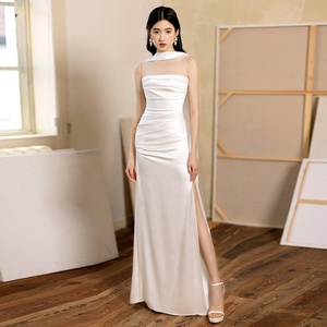 Abito da <span class=keywords><strong>Sposa</strong></span> Leggero 2026, Vestito Bianco Semplice e Snellente, Abito da Cerimonia per Adulti, Vestito da Banchetto in Raso per Donne - Product Image 4