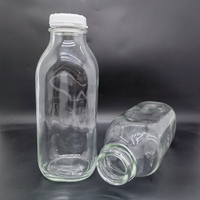 32 Fl. Oz. Bouteille de lait en verre carré transparent de 1 litre imprimée sur mesure 32 oz. Bouteilles de liquide de jus en verre Squat Pint 1000ml