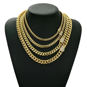 Cavigliera e <span class=keywords><strong>Collana</strong></span> a Catena Cubana 14k in Acciaio Inossidabile Dorato con Zirconi Iced Link Classico Monaco per Uomo e Donna - Product Image 1