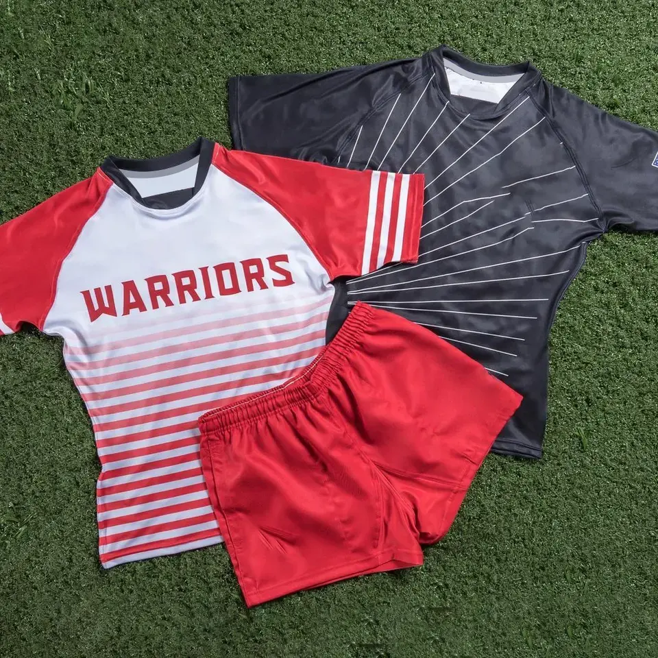 2021 Custom Polyester Kid Groothandel Super Sublimatie Afdrukken Team Kit Union Omkeerbare League Uniform Set Rugby Shorts Jersey