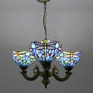 LongHuiJing Tiffany Chandelier 3 <b>Lights</b> Stained Glass Chandeliers <b>Lighting</b> Fixtures Antique Style Ceiling Hanging Lamps - Product Image 2