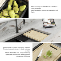 Livraison gratuite Évier de cuisine encastré 32x19 en acier inoxydable noir avec accessoires