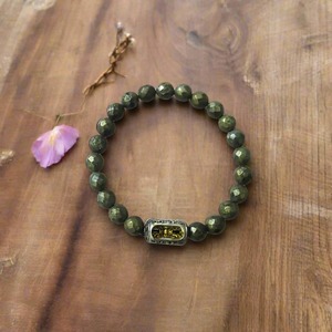 Pyrite <b>Crystal</b> <b>Bracelet</b> for Men & Women – With Vajra Symbol & Om Mani Padme Hum Mantra Charm - Product Image 1
