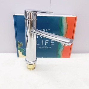 Grifo monomando de lavabo de acero inoxidable con núcleo de latón para montaje en encimera, grifo mezclador para baño - Product Image 1