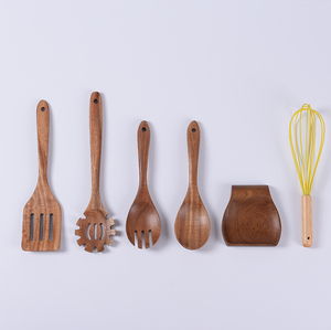 Juego de cucharas y tenedores de madera de teca de bambú ecológico, utensilios de cocina para uso doméstico - Product Image 5