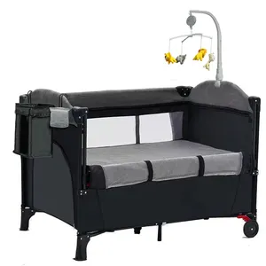 Hochwertiger faltbarer multifunktionaler Babyspielplatz Nachttisch Krippe Schlafkrippe Tropfen seitlich Reisebett Babybett Metall moderner Sitzmodus