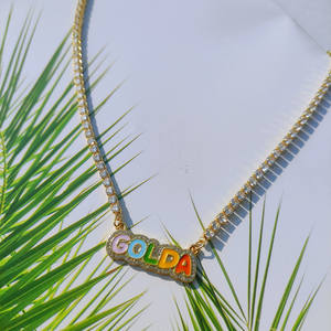 QIUHAN pavimenta il contorno catena da Tennis collana con ciondolo in zircone 5A collana con smalto personalizzato con <span class=keywords><strong>nome</strong></span> arcobaleno - Product Image 4