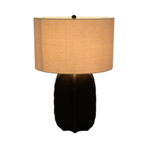Lampada da Tavolo Texturizzata con Base in Resina Nera e Paralume Bianco, Illuminazione Decorativa per Camera da Letto e Soggiorno - Product Image 2