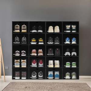 <b>Stackable</b> Shoe <b>Crate</b> with Clear Front Door Foldable Plastic Shoe Organizer Storage Box for Sneakers Boots Heels Closet Home - Product Image 3