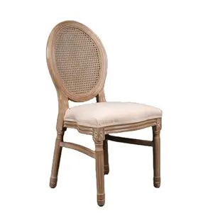 Farmhouse Oak Wood Louis Oval Cane Back Dining Room Chair