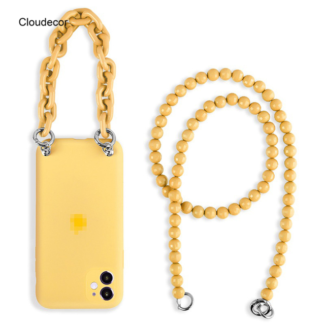 Handmade New Beaded Purple Women's Mobile Phone Case with Long Black Acrylic Beads Detachable Crossbody Chain Phone Necklace