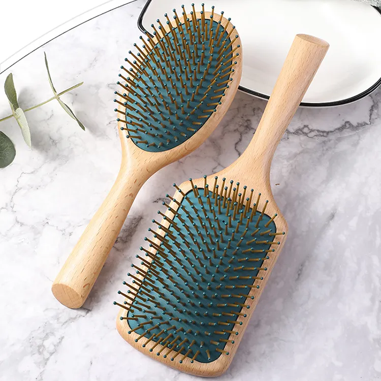 Hot Sale Custom Logo Wooden Comb Rubber Air Cushion Hairbrush Eco-friendly Hairdressing Straighter Hair Dryer Airbag Brush