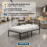 Hochwertige Aufbewahrungsbox Amerikanischer Standard-Steckdosenkasten Geräuschfreie Robuste Touch-Control Nachttischlampe Eisenrahmen-Bett