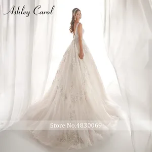 Ashley Carol A-Line vestido de novia 2022 Sexy escote en V espalda descubierta apliques con cuentas novia romántica princesa <span class=keywords><strong>vestidos</strong></span> de novia - Product Image 2