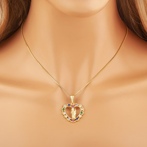 Jinyuan Colgante <span class=keywords><strong>de</strong></span> Bambú con Zirconia Colorida en Forma <span class=keywords><strong>de</strong></span> Corazón, Estilo Oro <span class=keywords><strong>Real</strong></span> <span class=keywords><strong>de</strong></span> 18K, Bañado en Cobre, Religioso, Dios <span class=keywords><strong>de</strong></span> la <span class=keywords><strong>Muerte</strong></span>, Virgen María - Product Image 3