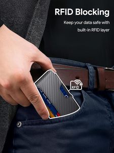 <span class=keywords><strong>ADELE</strong></span> Hombres Clásico Minimalista Delgado RFID Bloqueo Compacto Fibra de Carbono Titular DE LA Tarjeta de Crédito Smart Pop Money Clip ID Short Fold - Product Image 3