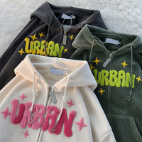 Sudadera con capucha y cremallera para hombre, de tela de pana oversize, con hombros caídos, bordado de chenilla de algodón, personalizada OEM, al por mayor