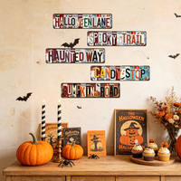 Lot de 5 plaques métalliques plates 2D vintage pour Halloween, style plaque d'immatriculation, avec motifs fantôme, citrouille et chauve-souris, pour décoration murale de jardin
