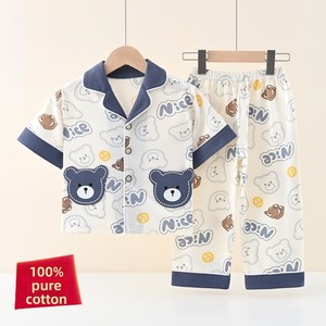<span class=keywords><strong>Pyjama</strong></span> d'été pour bébé garçon, en pur coton fin, à manches courtes, anti-humidité, imprimé dessin animé, coupe ample, idéal pour la climatisation - Product Image 3