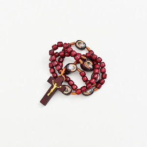 Komi Wine-Red hạt gỗ St. charbel tay kinh Mân Côi Vòng cổ tay dệt chuỗi chéo tôn giáo đồ trang sức - Product Image 3