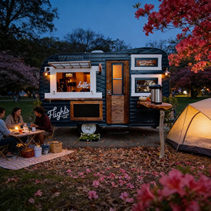 Chariot à café mobile ZOWN, remorque alimentaire d'extérieur avec porte en bois et fenêtre de service pour les événements de camping - Product Image 1