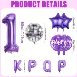 Ensemble de ballons <span class=keywords><strong>en</strong></span> aluminium sur le thème KPOP violet avec chiffres pour la décoration de fête d'anniversaire des enfants et la prise de photos - Product Image 1