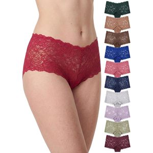 Braguitas de encaje para mujer, corte boyshort, tiro medio, transpirables, paquete múltiple - Product Image 1
