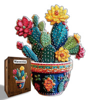 Nouveau puzzle en MDF Art Déco de 160 pièces en forme de cactus fleuri coloré, décoration intérieure et cadeau unique pour les passionnés de plantes et de puzzles