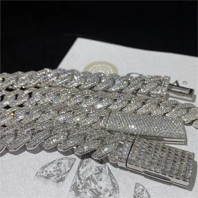 Gioielli di moda 14mm 14k 18k placcato oro Iced Out Cuban Link Full Diamond Moissanite Prong collana a catena cubana