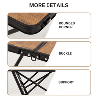 Table de camping pliante en aluminium Source Factory, cadre noir, plateau imitation bois, hauteur réglable, table de pique-nique pour la vente en gros