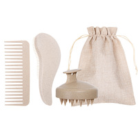 Vente en gros de haute qualité 3 pièces ensemble paille de blé cuir chevelu masseur brosse à cheveux peigne ensemble démêlant brosse cheveux peigne Kits