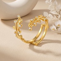 Bague Trèfle à Quatre Feuilles en Argent Sterling 925 Plaqué Or 18K, Design Vigne Ajustable avec Zircon Scintillant, Inspiration Naturelle, Vente en Gros