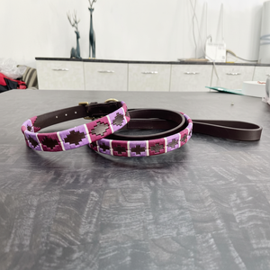 Conjunto de correa de cuello de perro Polo de cuero indio hecho a mano de la mejor calidad, diseño suave de lujo, herrajes de latón macizo, cintas duraderas - Product Image 1